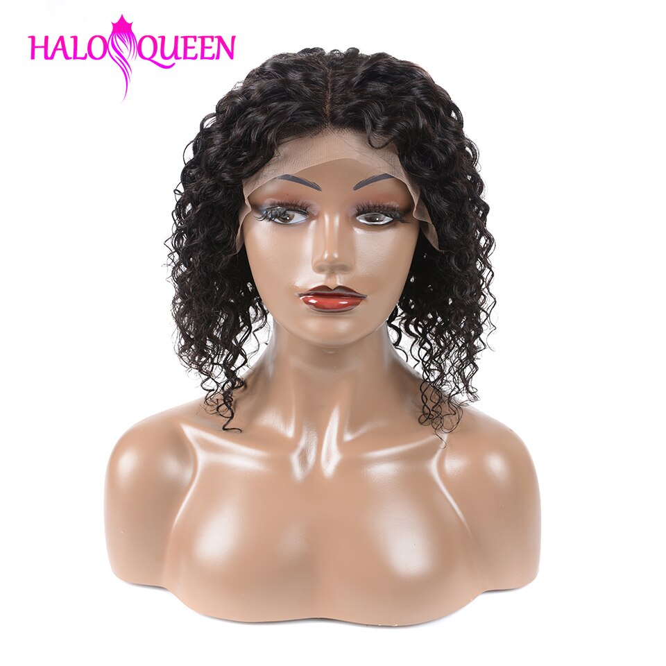HAOQUEEN  13*4 Lace Front Bob Wigs Brazilian Human Hair Wigs For Black Women Natural Color Remy Kinky Curly Short Lace Front Wig